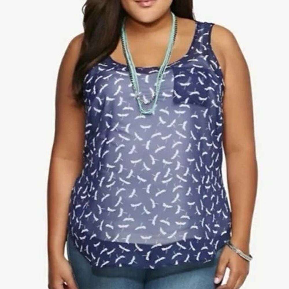 TORRID Navy Blue Dragonfly Front Pocket Sleeveless Summer Blouse ~ Women's 1X